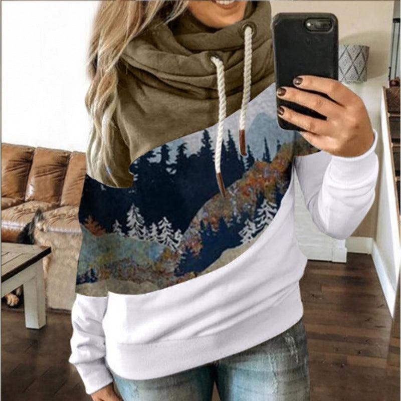 Damen Kapuzenpullover mit kreativem Berglandschaftsdesign und weichem Innenfutter Drune