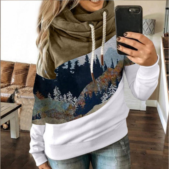Damen Kapuzenpullover mit kreativem Berglandschaftsdesign und weichem Innenfutter Drune