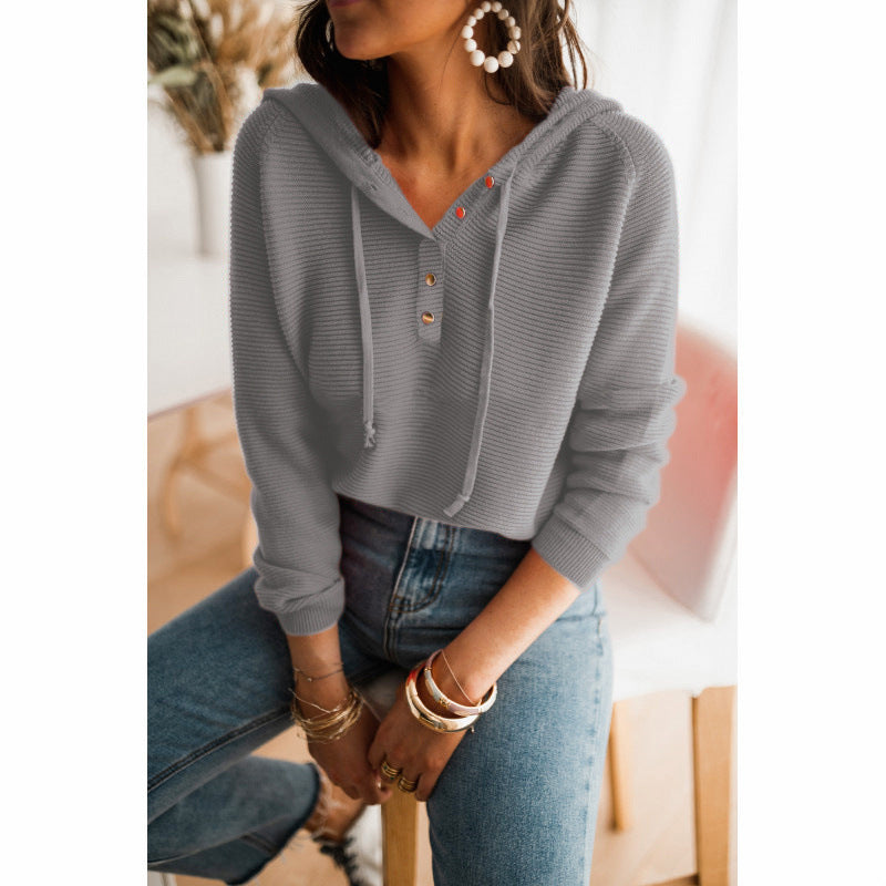 Damen Kapuzenpullover mit strukturiertem Stoff und modischen Knopfdetails Drune