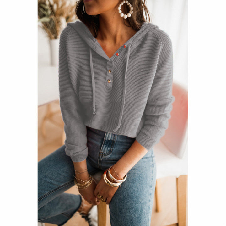 Damen Kapuzenpullover mit strukturiertem Stoff und modischen Knopfdetails Drune