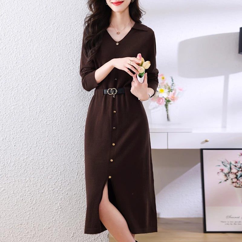 Damen Elegantes Hemdkleid mit Knopfverschluss und seitlichem Schlitz Drune