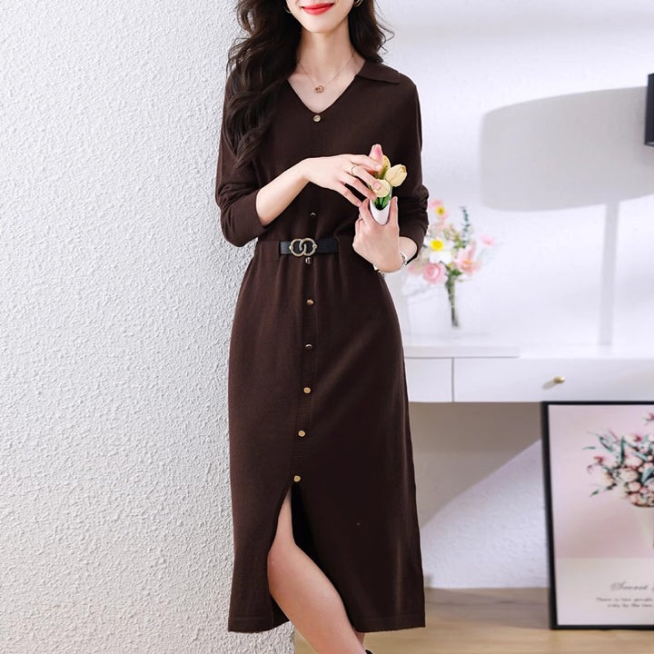 Damen Elegantes Hemdkleid mit Knopfverschluss und seitlichem Schlitz Drune