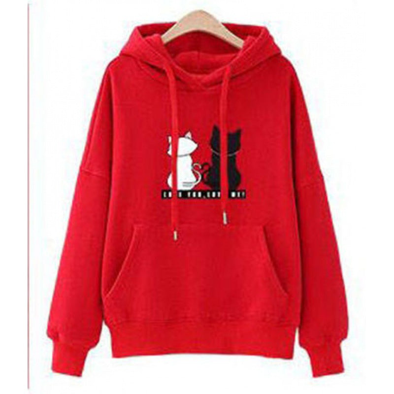 Damen Kapuzenpullover mit niedlichem Katzenmotiv und Kängurutasche Drune
