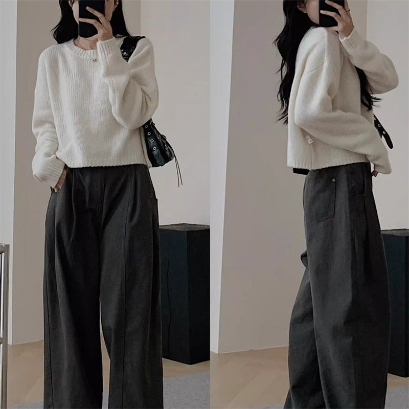 Damen lässiger Strickpullover mit weiter Passform und überschnittenen Schultern Drune