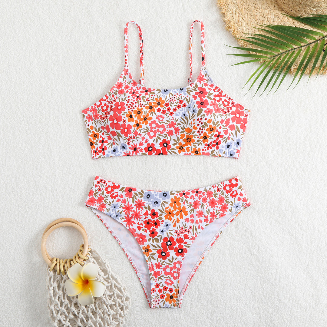 Damen Bikini-Set mit floralen Mustern und hoher Taille Drune