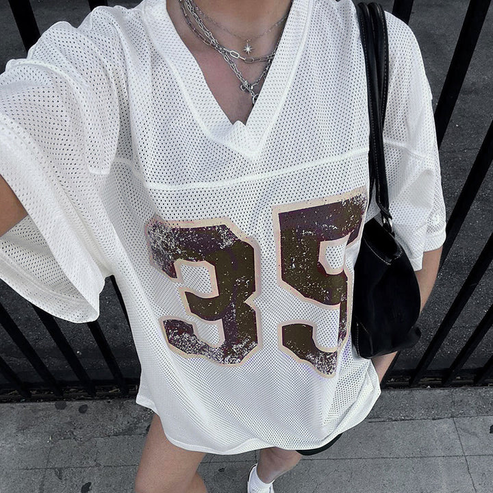 Damen Sportliches Mesh-Trikot mit auffälliger Nummerierung Drune