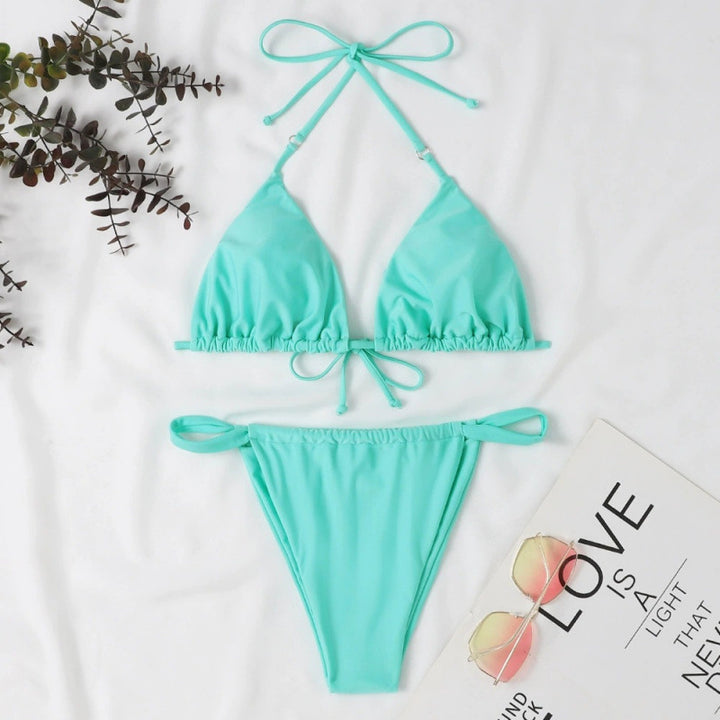 Damen Triangel-Bikini mit verstellbaren Bindebändern und elastischem Bund Drune