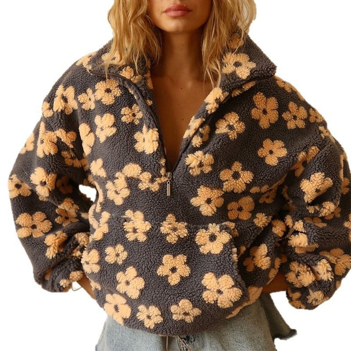 Damen Kuschelige Fleecejacke mit floralem Muster Drune
