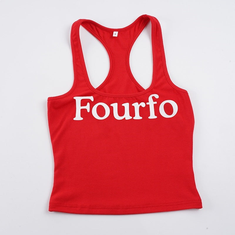 Damen Sportliches Crop-Top mit raffinierten Trägern und auffälligem Schriftzug Drune