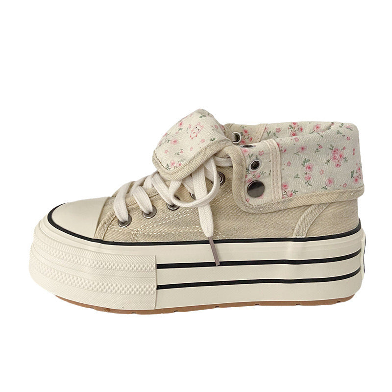 Damen Modische Plateau Sneakers mit floralem Innenfutter Drune