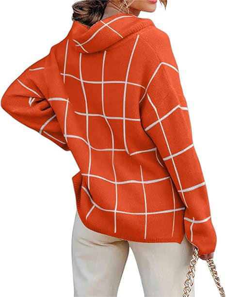 Damen Kariertes Hoodie mit Taschen und lässigem Schnitt Drune