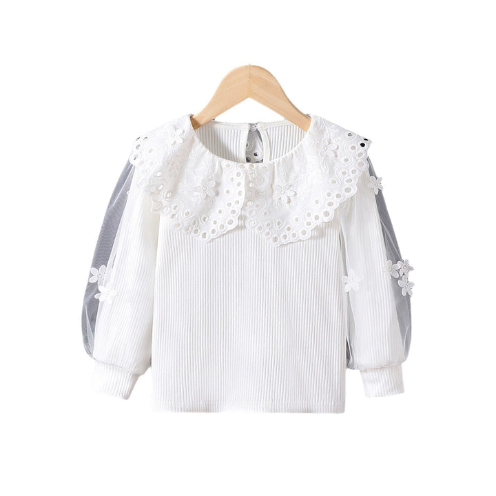 Mädchen Bluse mit voluminösen Tüllärmeln und aufwändigen Blumenstickereien Drune