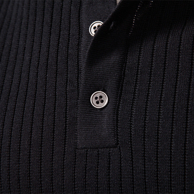 Herren nan gerippter Langarm-Henleypullover mit Stehkragen, feinem Rippstrick und schmaler Passform Drune
