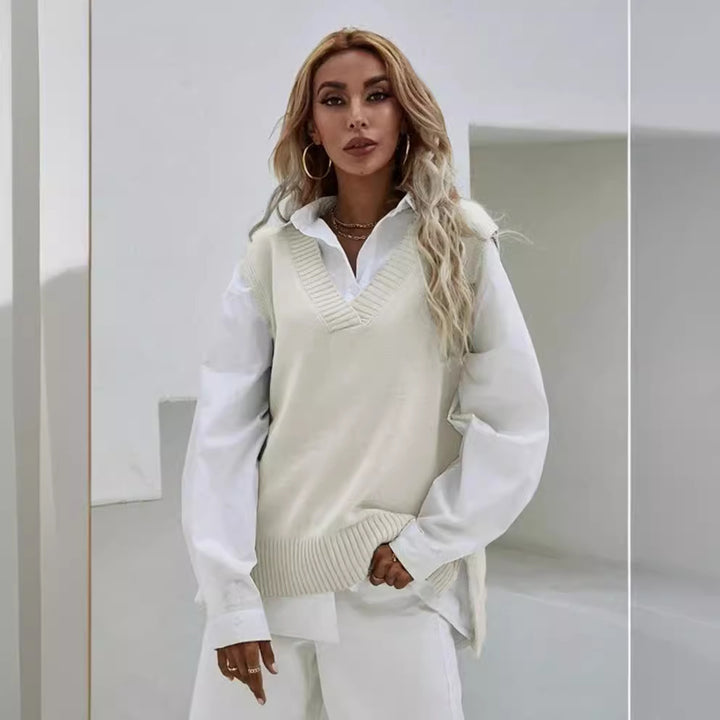 Damen Strickweste mit V-Ausschnitt und modernen Details Drune