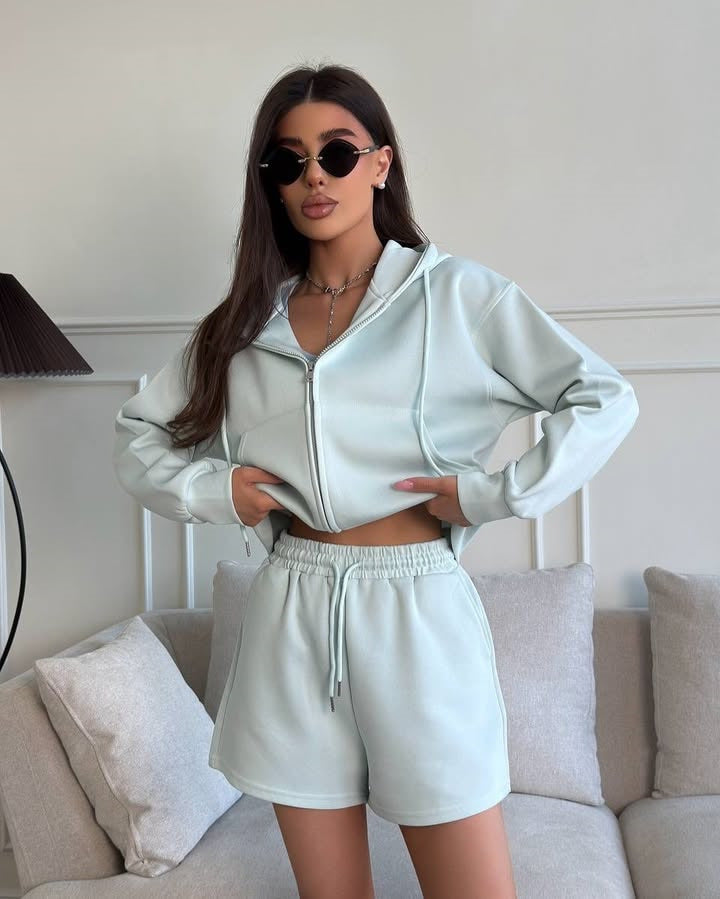 Damen lässiger Hoodie und Shorts Set mit weitem Schnitt und atmungsaktivem Material Drune