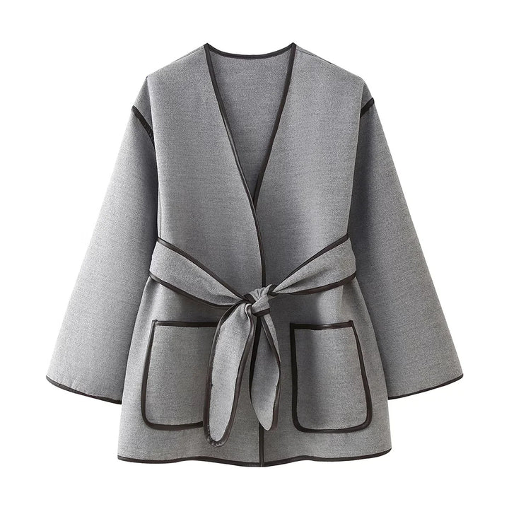 Damen elegante Wickeljacke mit praktischen Taschen Drune