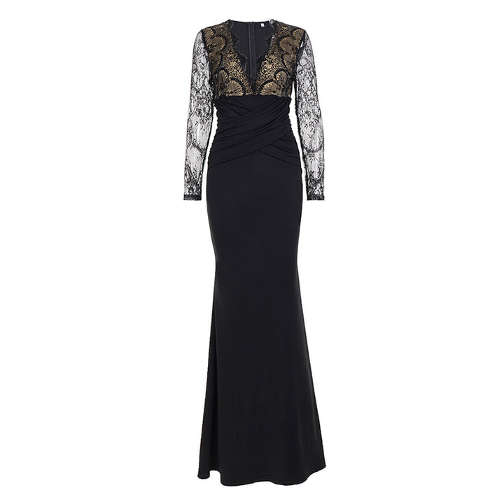Damen elegantes Abendkleid mit Spitzeneinsätzen und raffiniertem Wickeldesign Drune