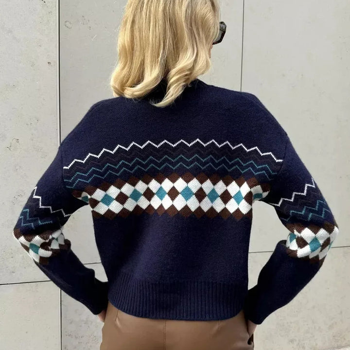 Damen Modischer Strickcardigan mit einzigartigem Karomuster und Knopfdetails Drune