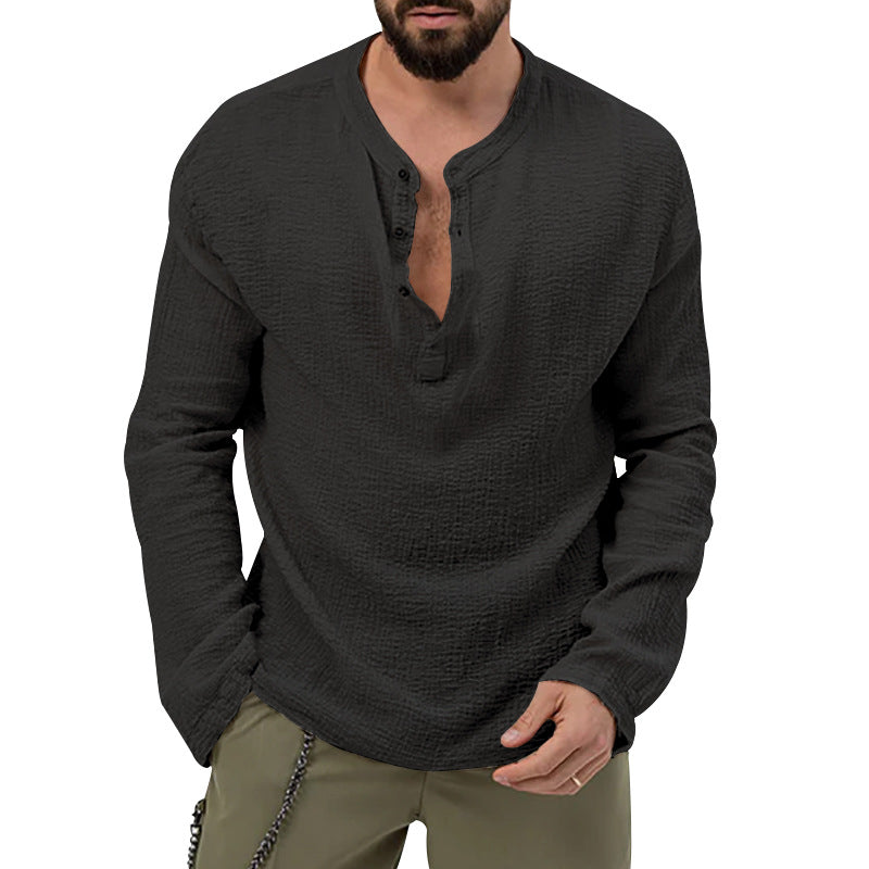 Herren nan entspanntes Henley-Set aus leichter Baumwoll-Gauze mit Kordelbundhose Drune