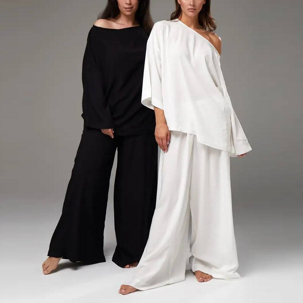 Damen Elegantes Lounge-Set mit weit geschnittenem Oberteil und Palazzo-Hosen Drune
