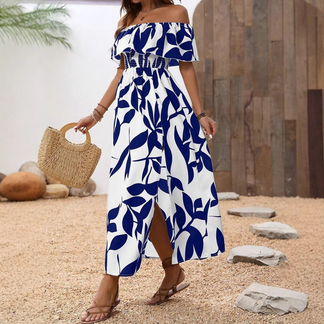 Damen Maxikleid mit schulterfreier Schnittführung und floralem Muster Drune