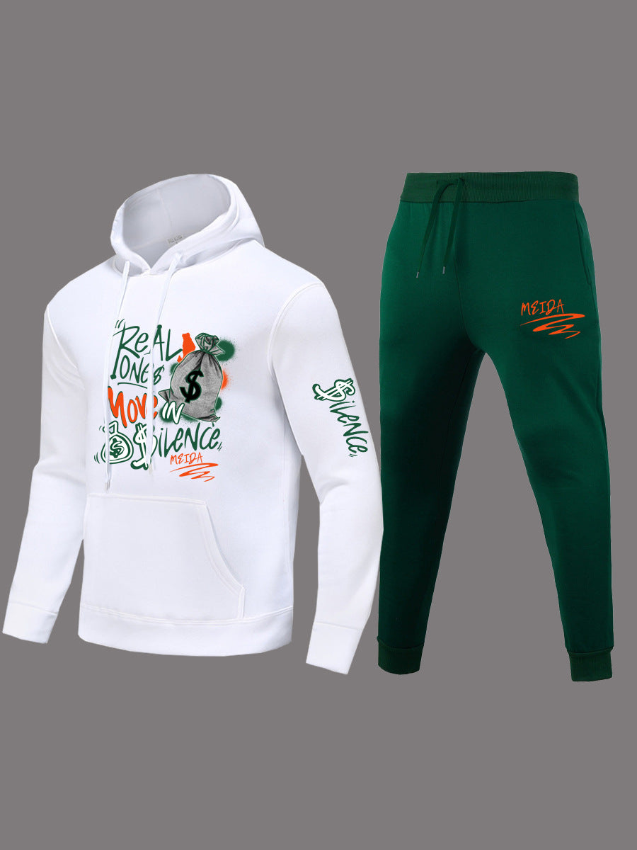 Damen Sportliches Hoodie und Jogginghose Set mit kreativem Grafikdruck Drune