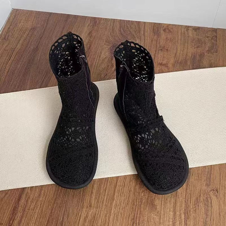 Damen Häkelstiefeletten mit atmungsaktiver Sohle und modischem Reißverschluss Drune