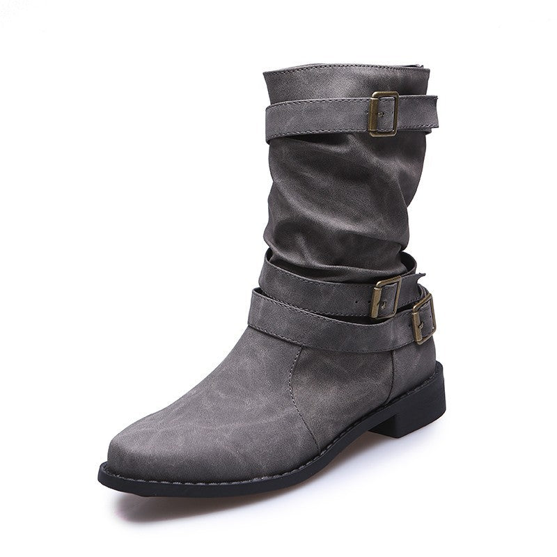 Damen modische Stiefeletten mit stylishen Schnallen und raffiniertem Falten-Design Drune