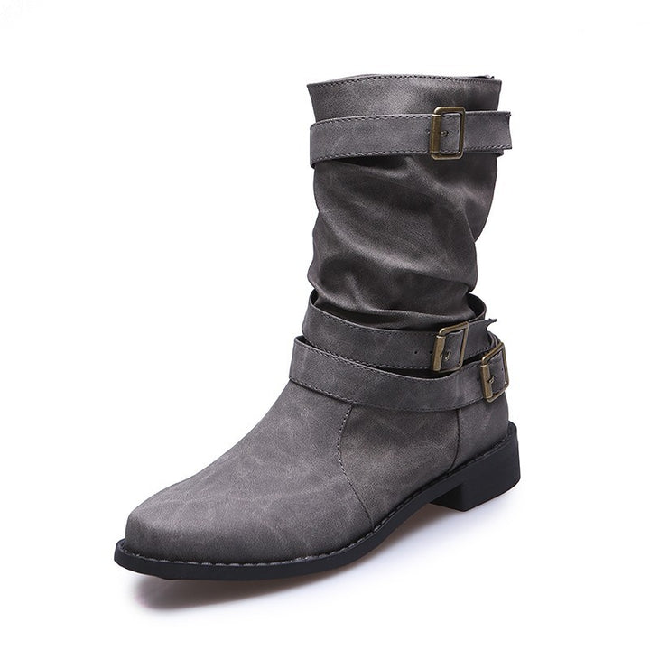 Damen modische Stiefeletten mit stylishen Schnallen und raffiniertem Falten-Design Drune