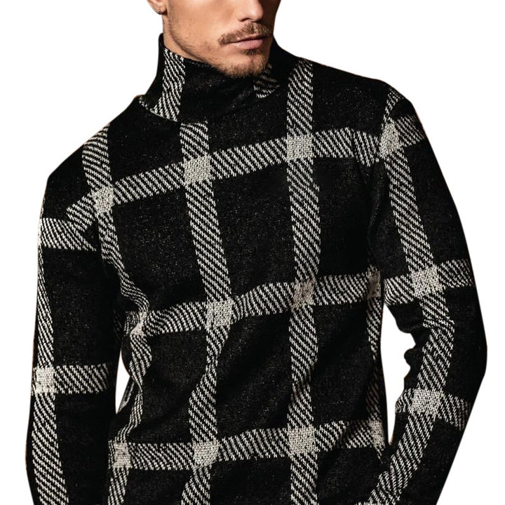 Herren Modischer Rollkragenpullover im karierten Design Drune