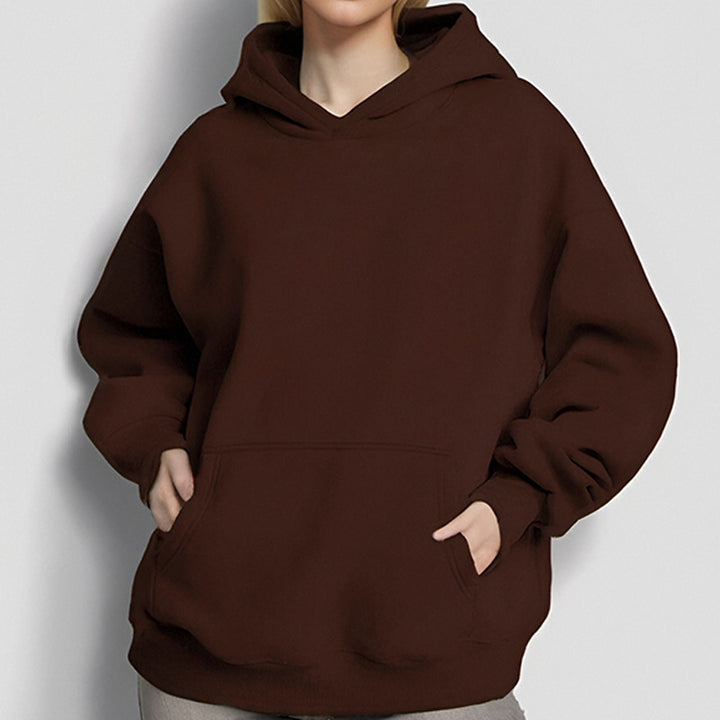 Damen nan extraweites Boxy-Kapuzenpullover mit tiefer Schulterpassform, Känguru-Eingrifftasche und angerauter Innenseite Drune