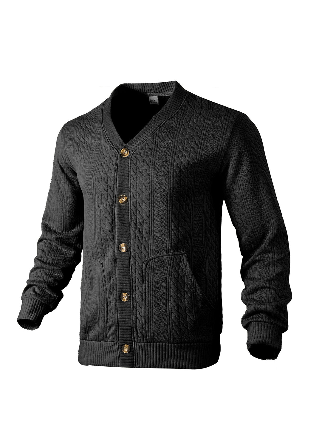Herren nan eleganter Zopfstrickcardigan mit V-Ausschnitt Knopfleiste und aufgesetzten Taschen Drune