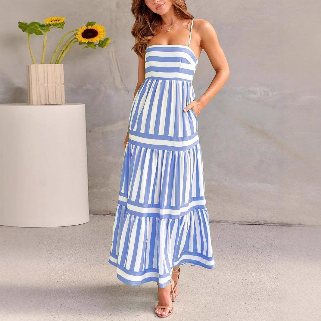Damen luftiges Maxikleid mit Streifen Drune