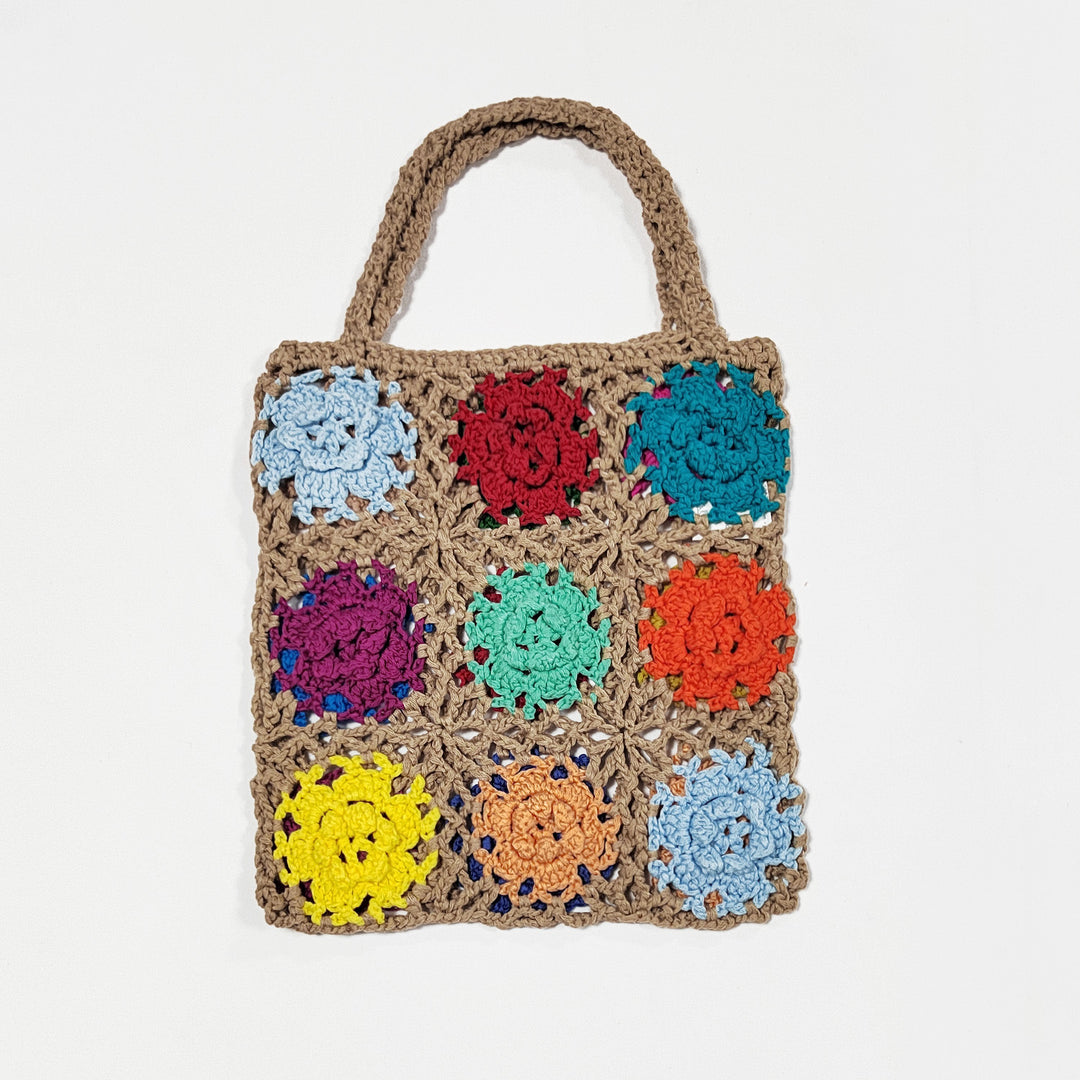 Damen gehäkelte Handtasche mit buntem Blumenmuster Drune