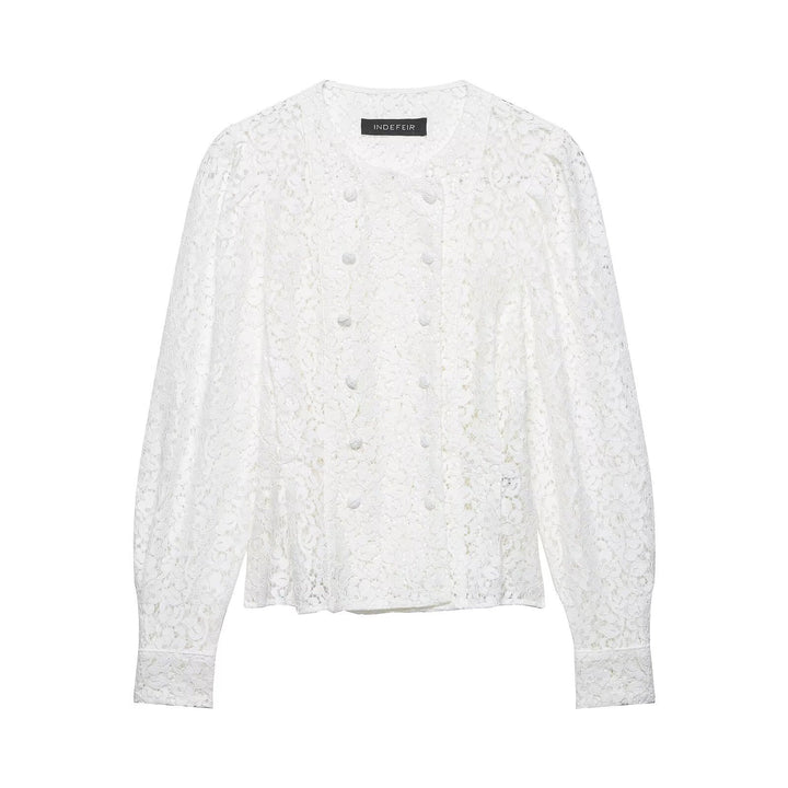 Damen Spitzenbluse mit dekorativen Knöpfen und eleganter Passform Drune