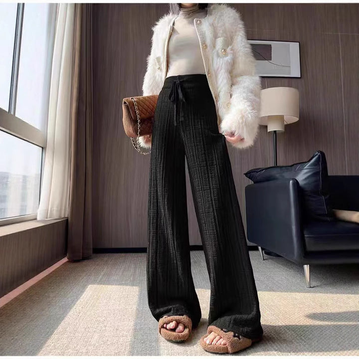 Damen elegante Palazzo-Hose mit hohem Bund und seitlichem Bindegürtel Drune