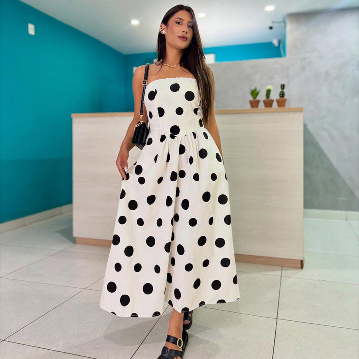 Damen Maxikleid mit stilvollem Punktedesign und lässigem Sakko Drune