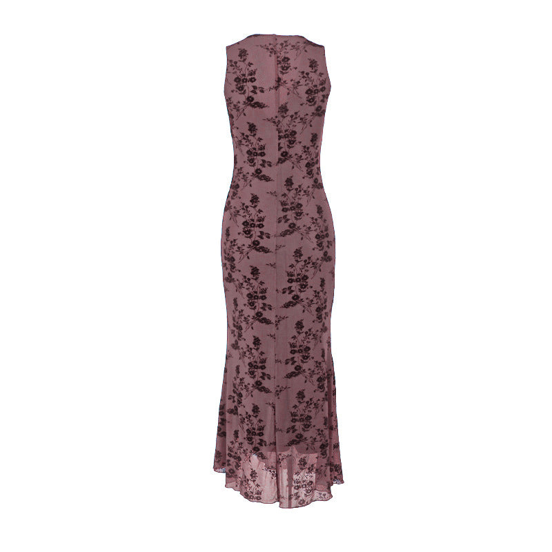 Damen Maxikleid mit floralem Spitzenmuster und tiefem V-Ausschnitt Drune