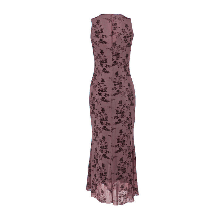 Damen Maxikleid mit floralem Spitzenmuster und tiefem V-Ausschnitt Drune