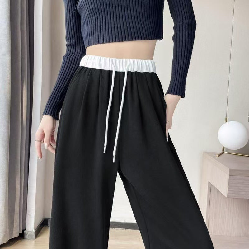 Damen Bequeme und stylische Weite Hose mit elastischem Bund und Kordelzug Drune
