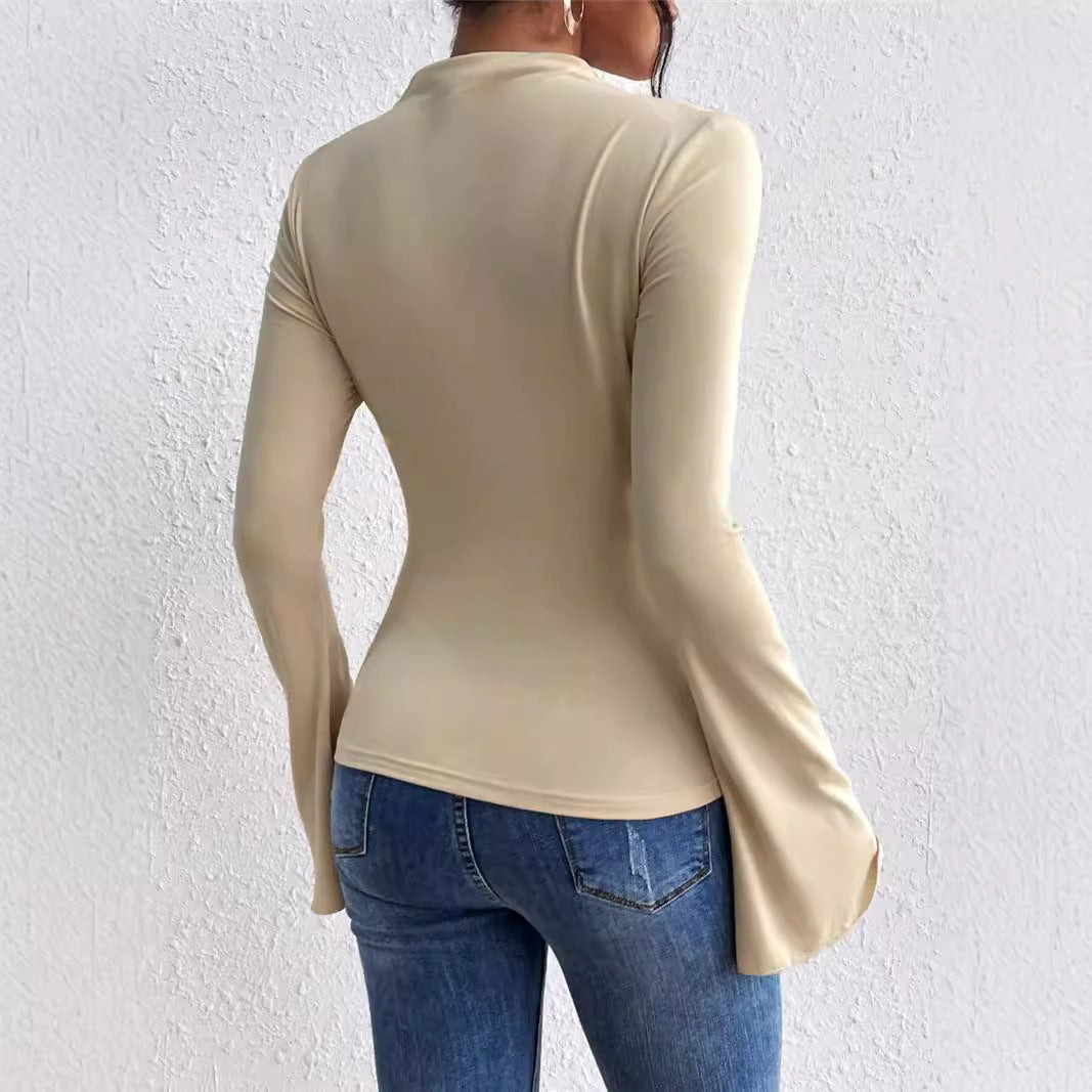 Damen Langarmshirt mit fließendem Schnitt und eleganten Trompetenärmeln Drune