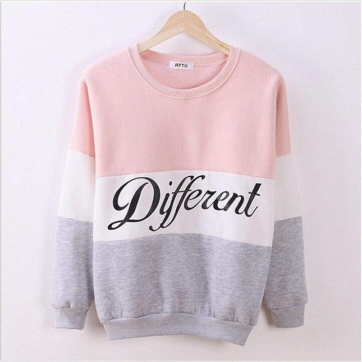Damen sportlicher Sweatshirt mit kreativen Blockstreifen und lässigem Schriftzug Drune