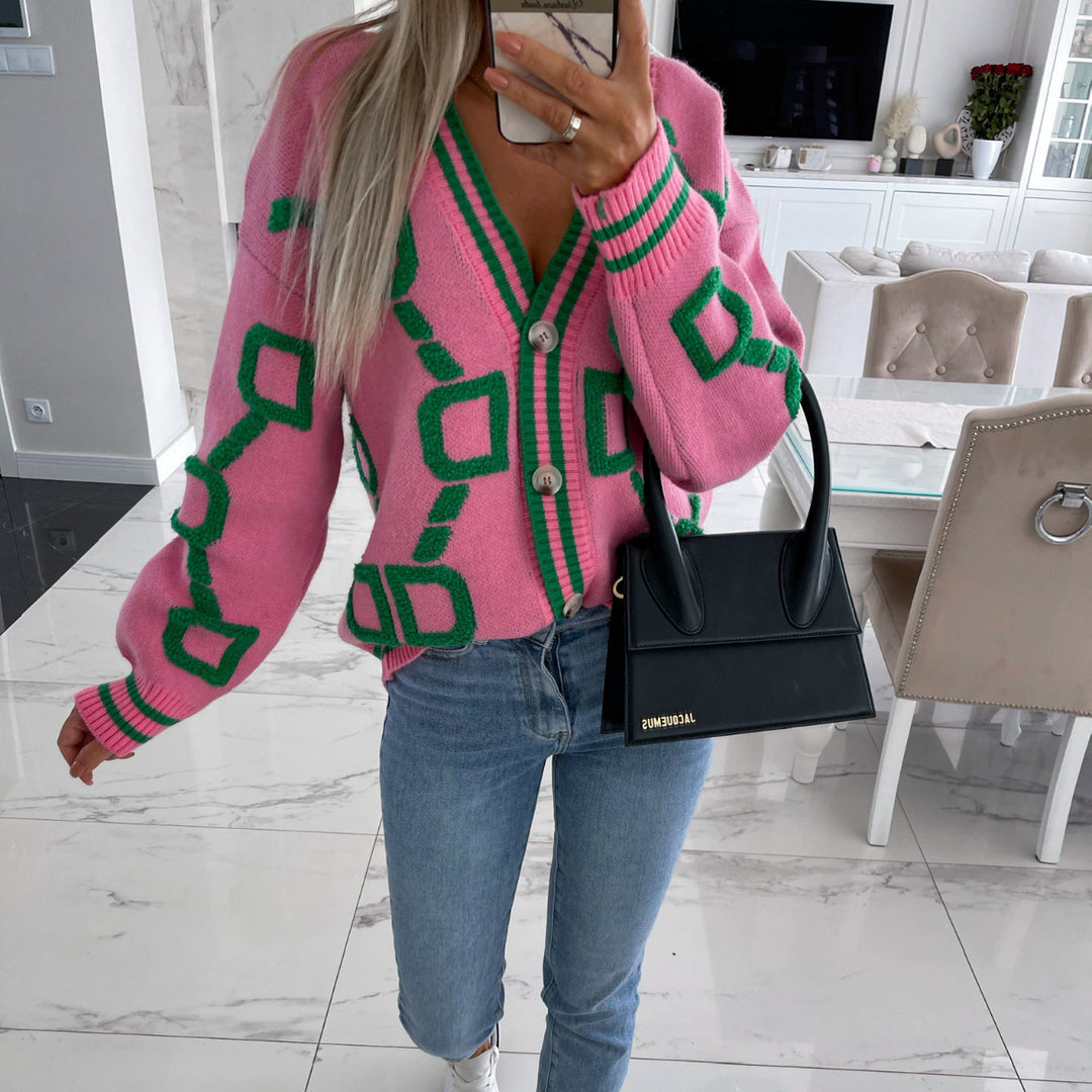 Damen Grobstrick-Cardigan mit kontrastierenden Mustern Drune