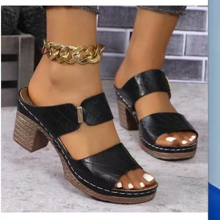 Damen  elegante Blockabsatz-Sandale mit gepolstertem Komfortfußbett und verstellbarem Knöchelriemen Drune