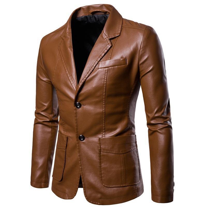 Herren nan schlanker Lederblazer mit Reverskragen und aufgesetzten Taschen Drune