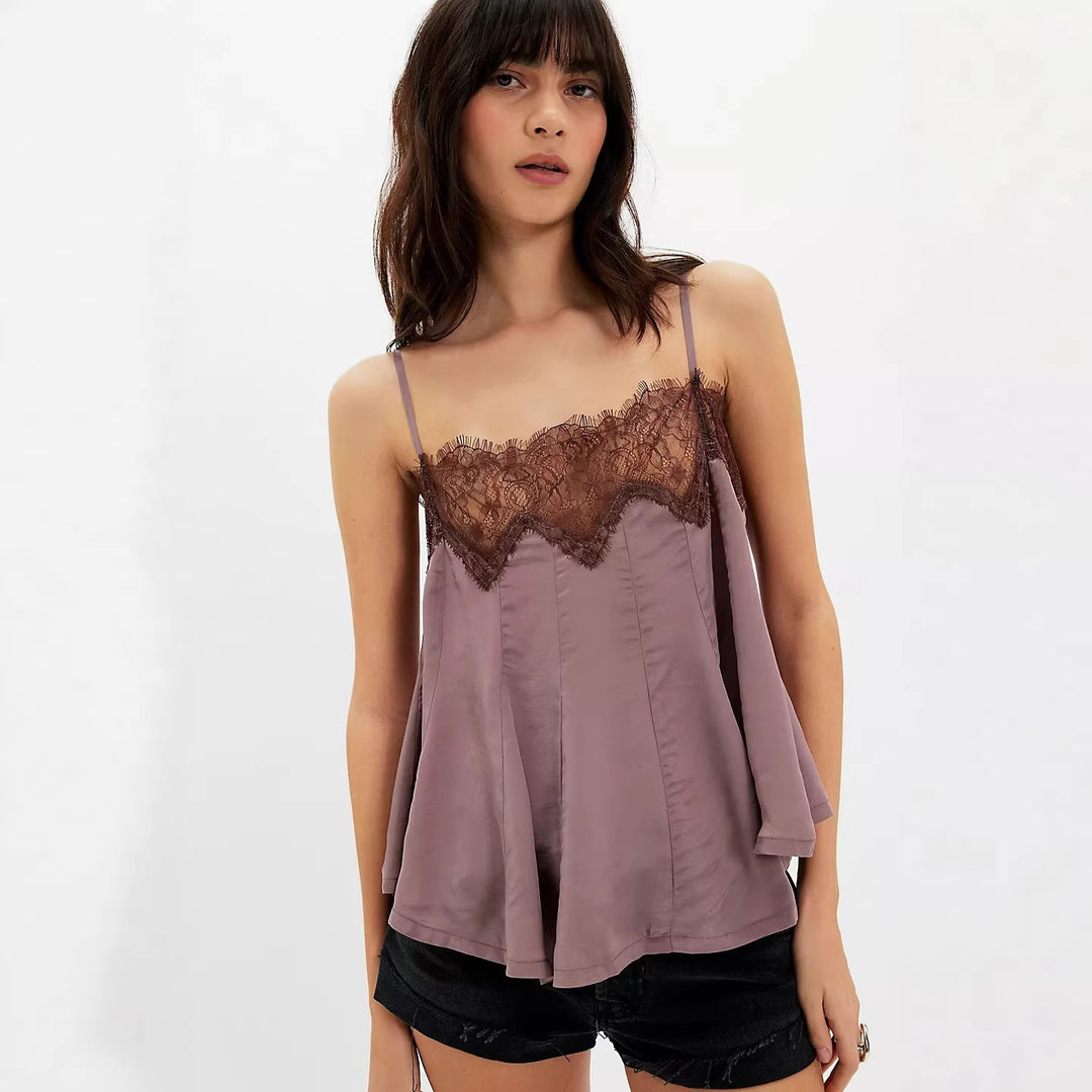 Damen Spitzencami-Top mit fließendem Schnitt und zarten Trägern Drune