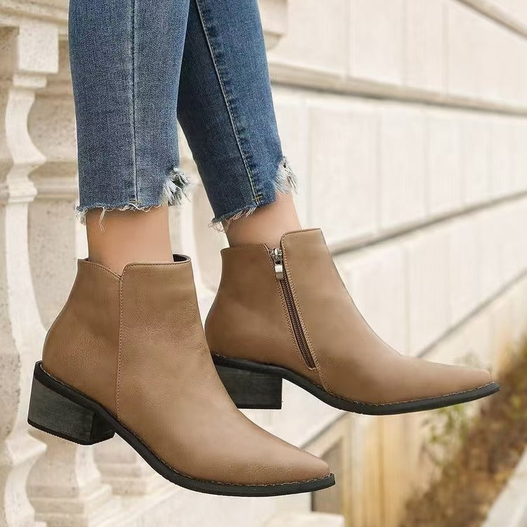 Drune | Stiefeletten - Kunstleder - Spitz - Niedriger Blockabsatz