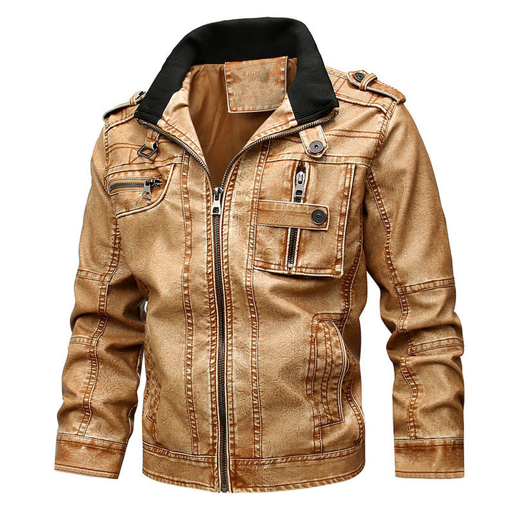 Herren robuste Kunstlederjacke im Military-Stil Drune