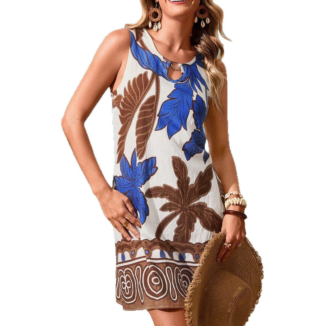 Damen Strandkleid mit floralem Design und runder Ausschnitt Drune