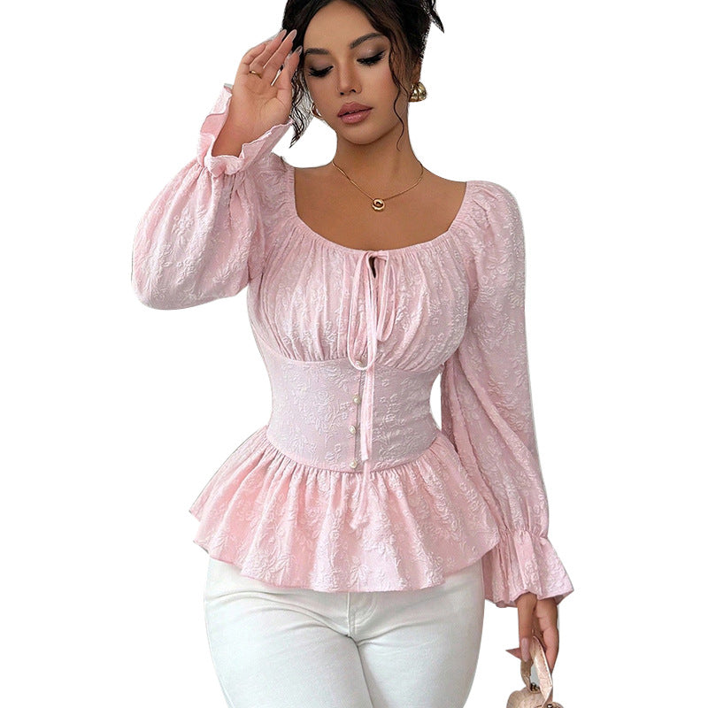 Damen Bluse mit Rüschendetails und tailliertem Schnitt Drune